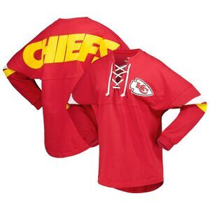 Fanatics KC Chiefs Womens L Lace-Up Spirit Jersey  L/S Shirt Red Large Spell out